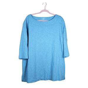 Lands' End Teal Blue Knit Boat Neck A-line 3/4 Sleeves Shirt Top Size XL